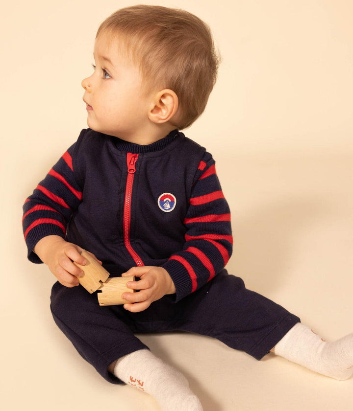 MAGLIONE A RIGHE MARINIÈRE, IN LANA E COTONE PER BEBÈ A08AB 04 PETIT BATEAU 