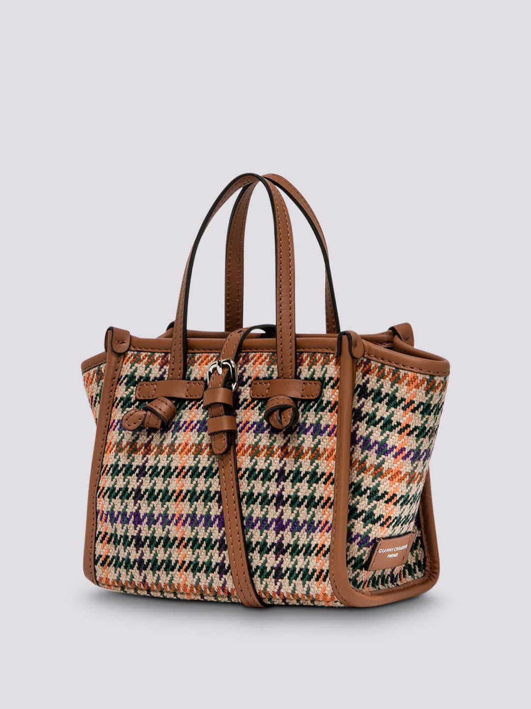 Borsa a mano Miss Marcella in tessuto Pied de Poule tabacco BS 8065/23AI NWCL 11667 GIANNI CHIARINI 