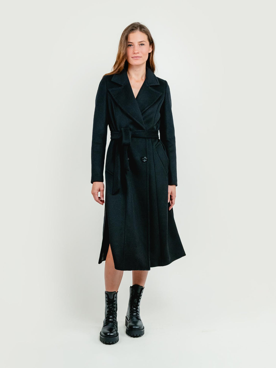 CAPPOTTO DOPPIOPETTO CON CINTURA NERO 97883QUI NERO ANDREA MORANDO 