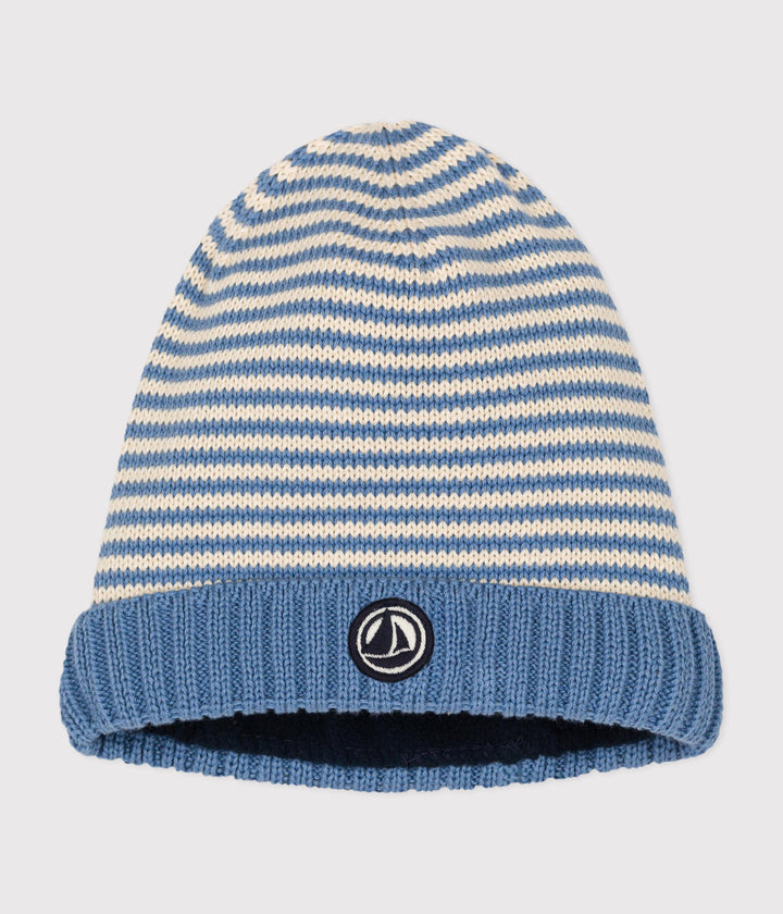 Cuffietta in maglia a righe foderata in pile neonato A0AUF 01 PETIT BATEAU 