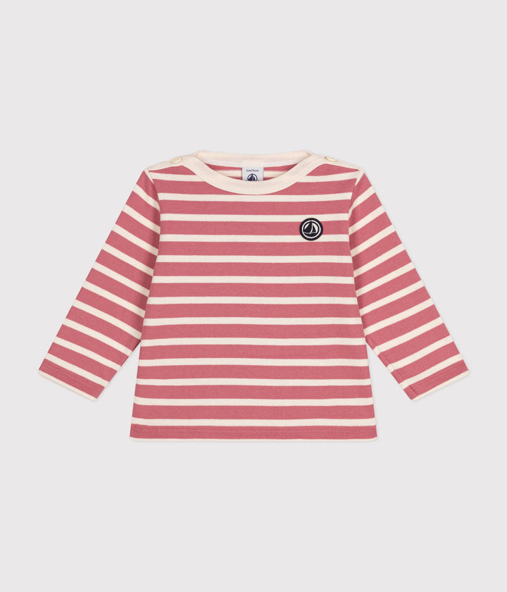 Marinière rosa a righe in cotone spesso neonato A0BM3 01 PETIT BATEAU 