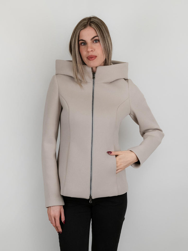 CAPPOTTINO TECNICO CORTO BEIGE CON CAPPUCCIO 97801LO BEIGE ANDREA MORANDO 