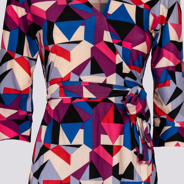 Abito kimono in fantasia geometrica viola multicolor DIANE GEOMETRICA ANDREA MORANDO 