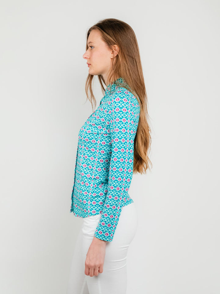Camicia turchese con fantasia multicolor