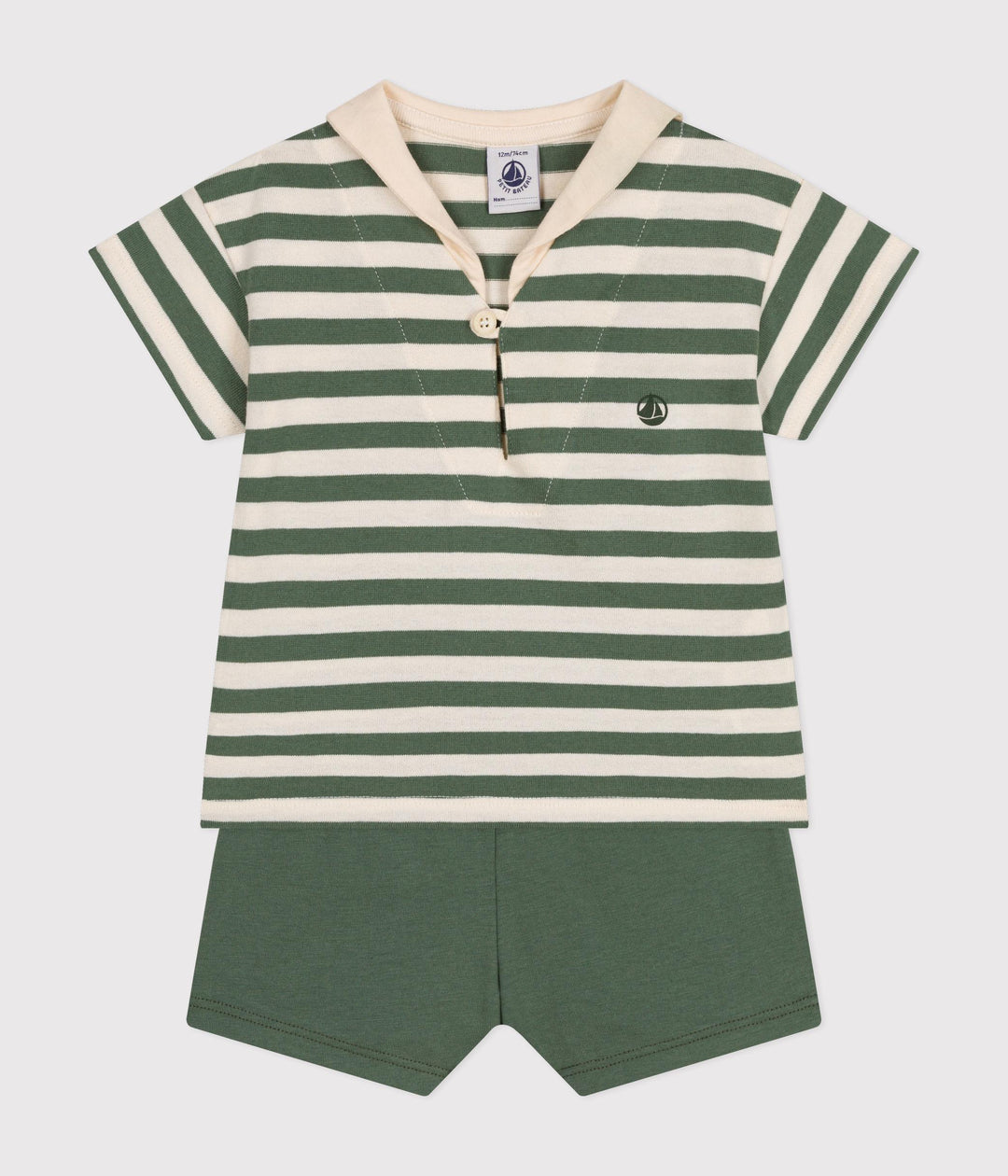 SET BEBÈ T-SHIRT E PANTALONCINI IN JERSEY VERDE A09X1 01 PETIT BATEAU 