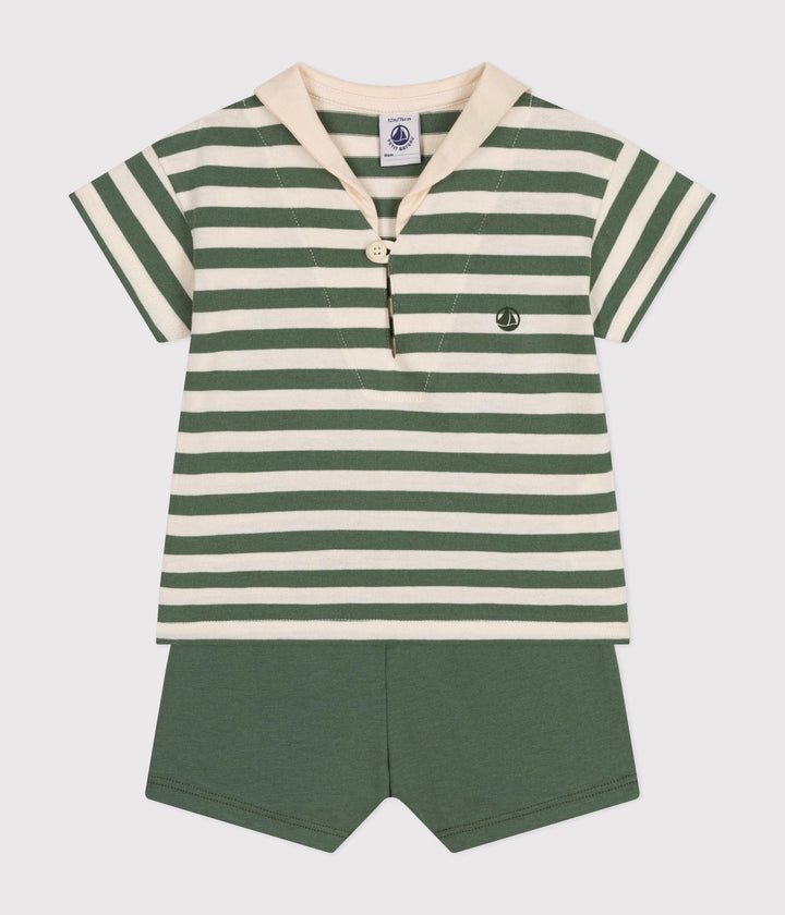 SET BEBÈ T-SHIRT E PANTALONCINI IN JERSEY VERDE A09X1 01 PETIT BATEAU 