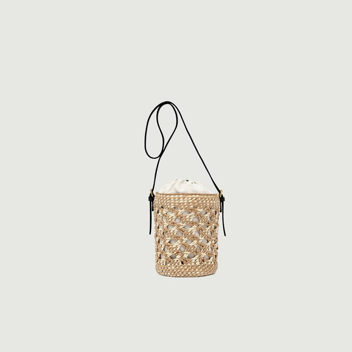 SECCHIELLO SAONA MEDIUM IN PAGLIA CON DETTAGLI IN PELLE NERA BS 10731 STRAW-PL 10313 GIANNI CHIARINI 