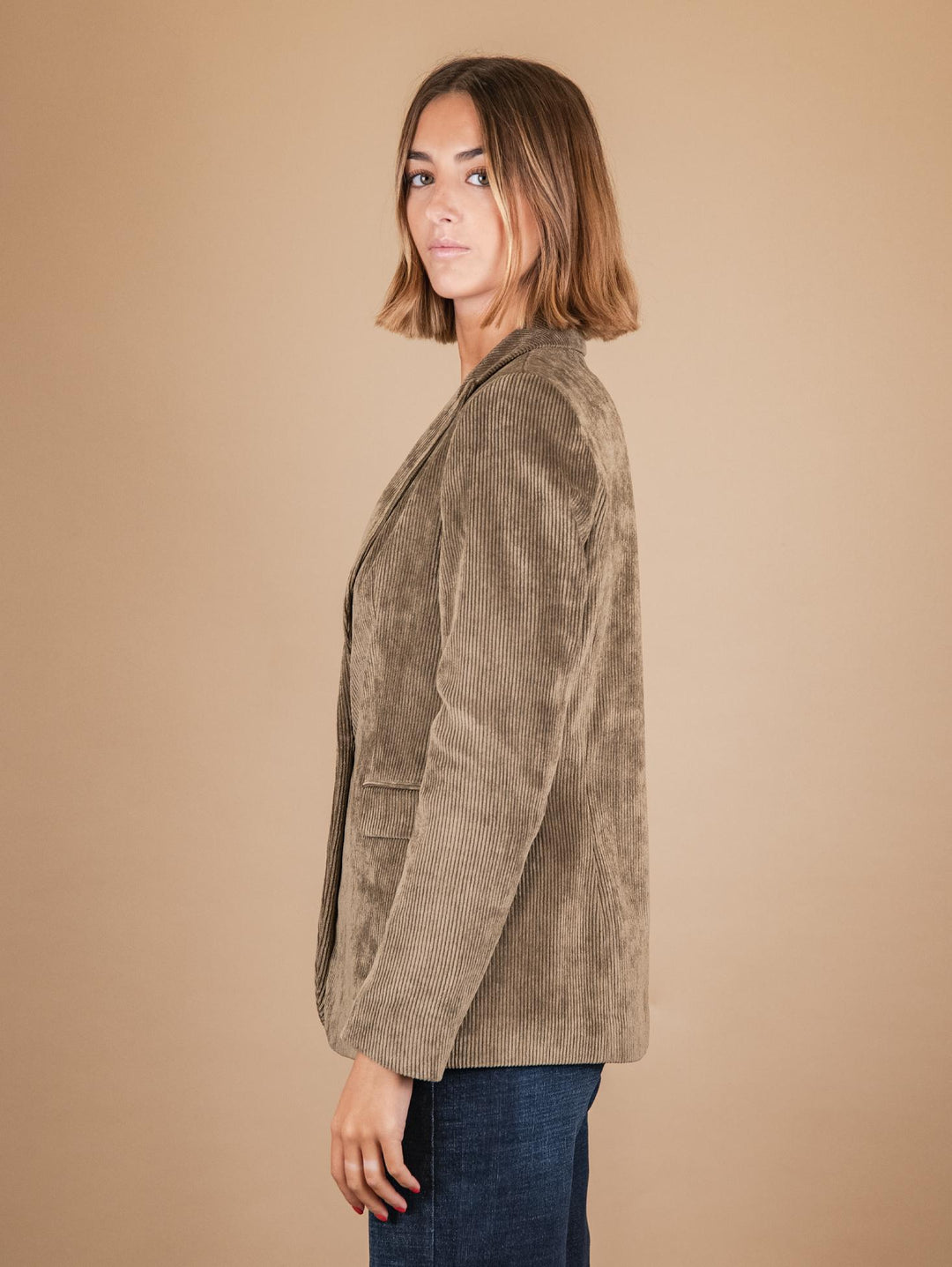 BLAZER MONOPETTO IN VELLUTO A COSTE VERDE SALVIA 93351VRS 73 ANDREA MORANDO 