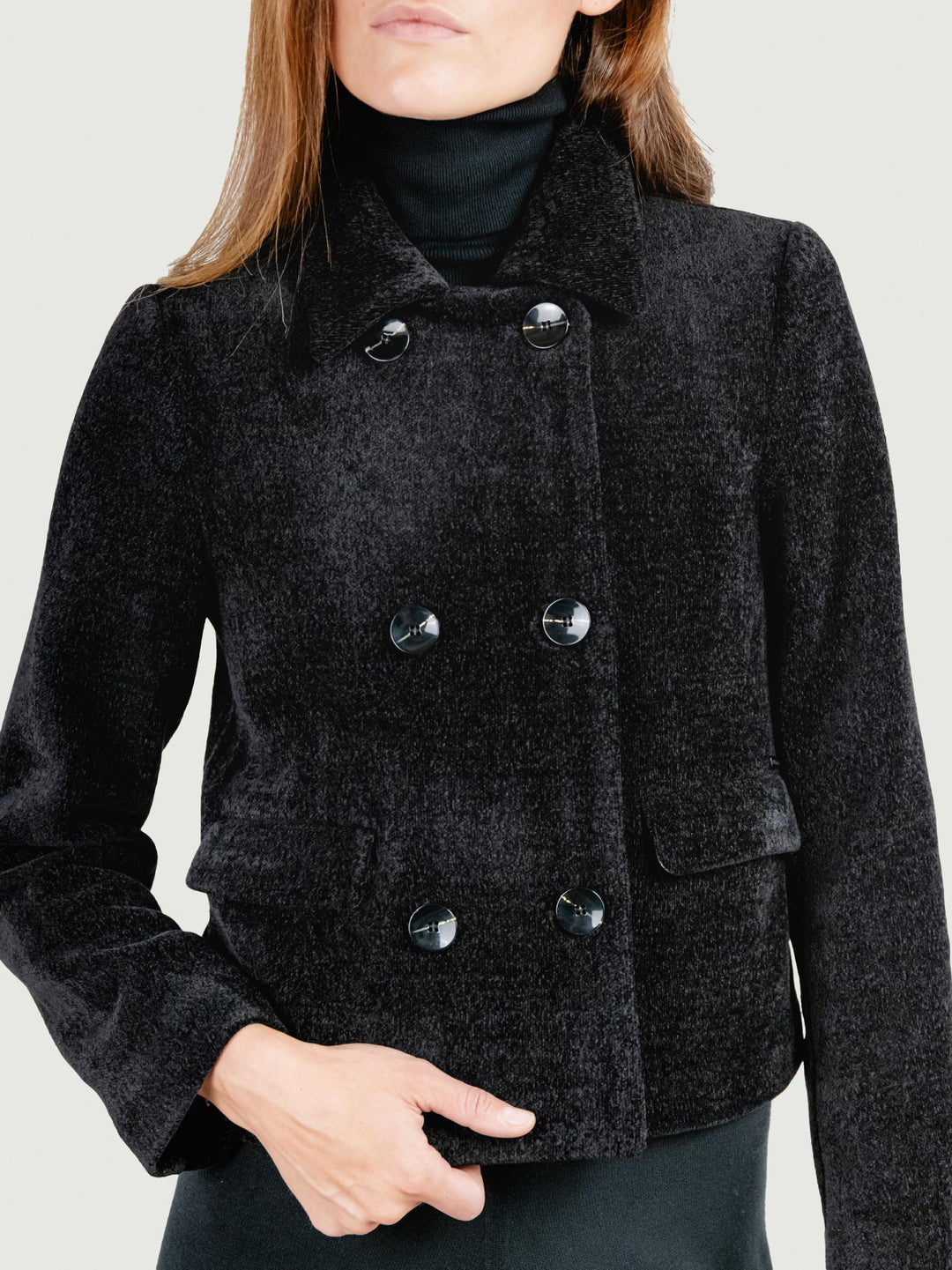 GIACCA DOPPIOPETTO IN VELLUTO NERO 565MASE413 00 ANDREA MORANDO 