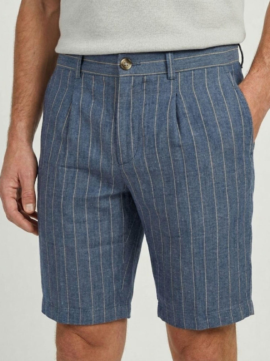 Bermuda in lino e cotone blu a righe BU26S48BEPA1574LINCOT 200 ANDREA MORANDO 