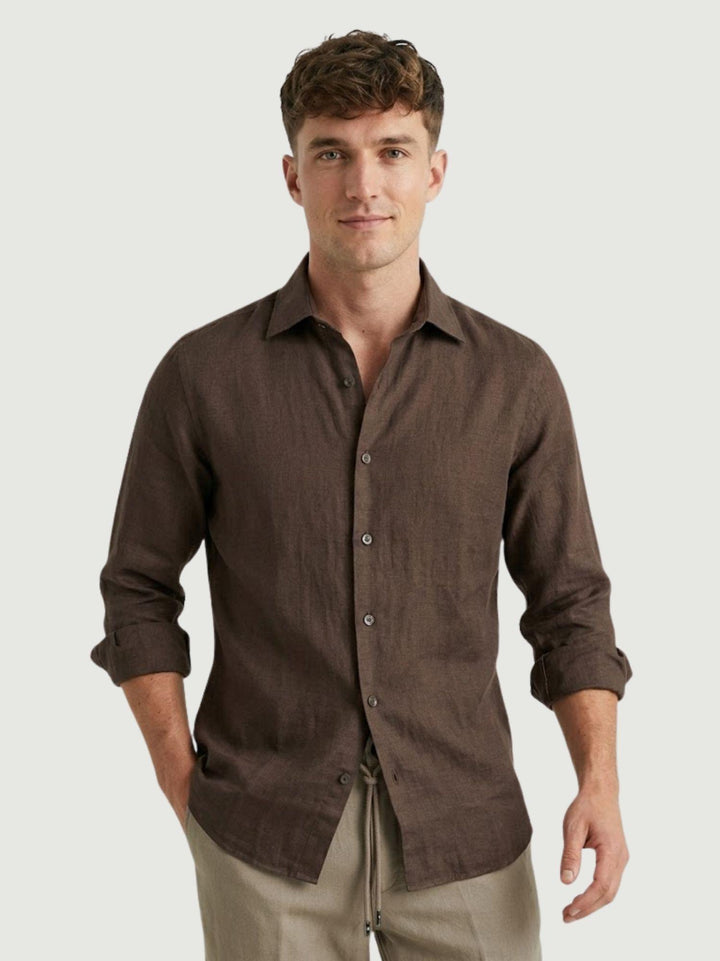 camicia in lino cioccolato 9432900 679 ANDREA MORANDO 