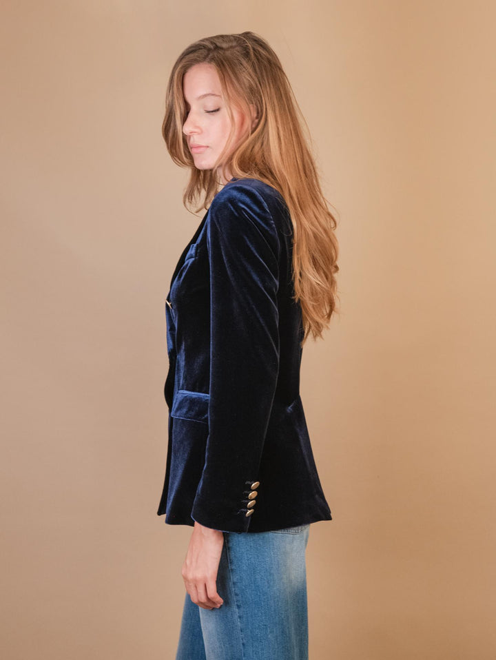 BLAZER DOPPIOPETTO IN VELLUTO BLU 3877/2894 111 ANDREA MORANDO 