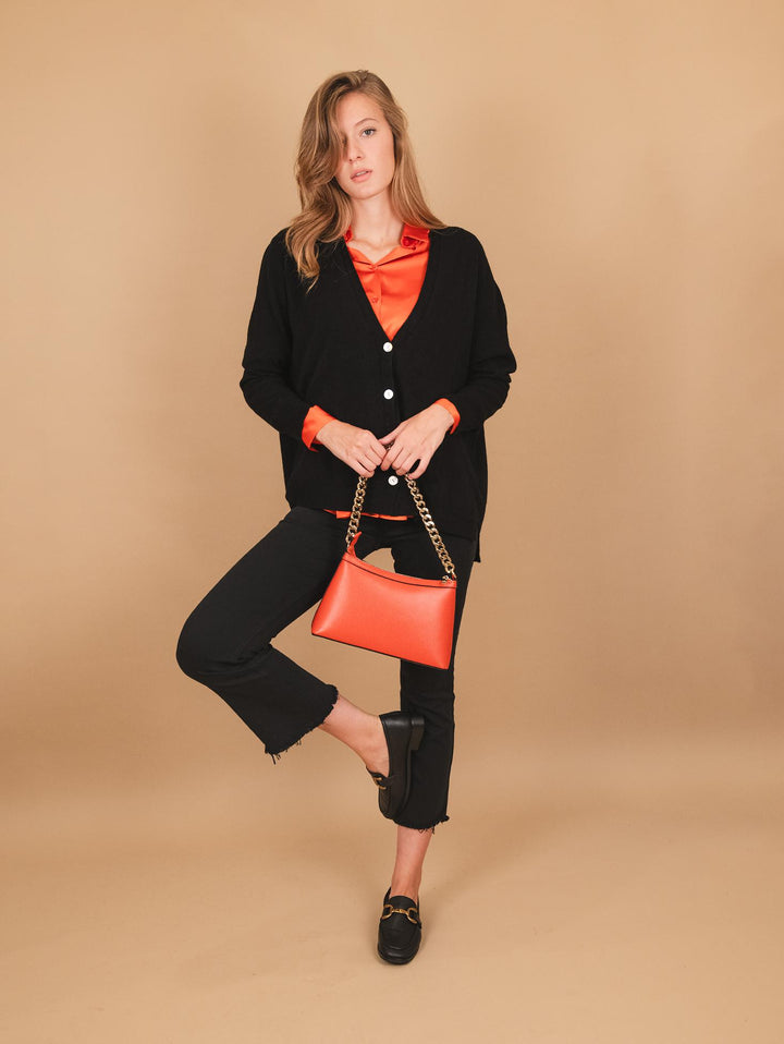 CARDIGAN OVER CON BOTTONI IN MADREPERLA NERO 0220/31 010 BIMOR 