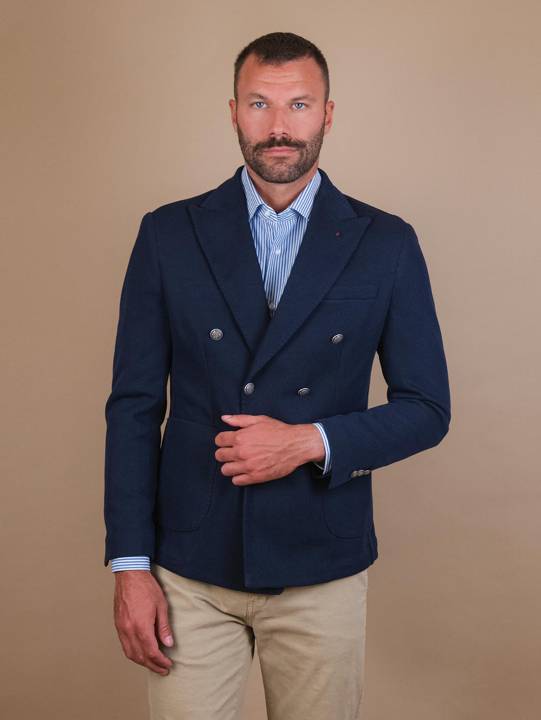 BLAZER DOPPIOPETTO IN MISTO COTONE BLI CR555 BLU ANDREA MORANDO 
