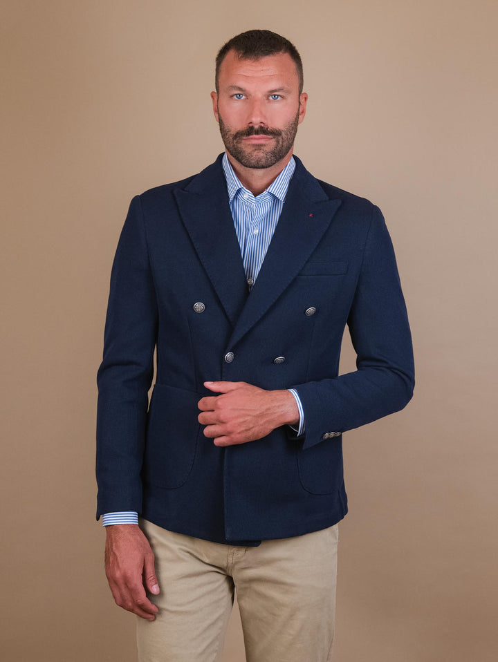 BLAZER DOPPIOPETTO IN MISTO COTONE BLI CR555 BLU ANDREA MORANDO 