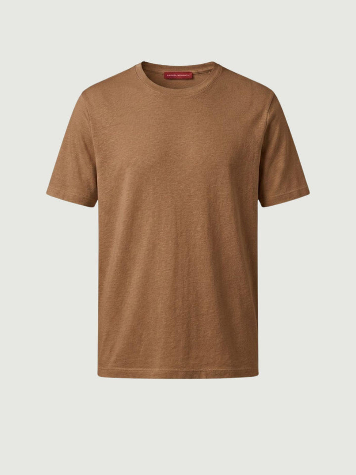 T-shirt girocollo in misto lino tabacco 6TS035875U TABACCO ANDREA MORANDO 