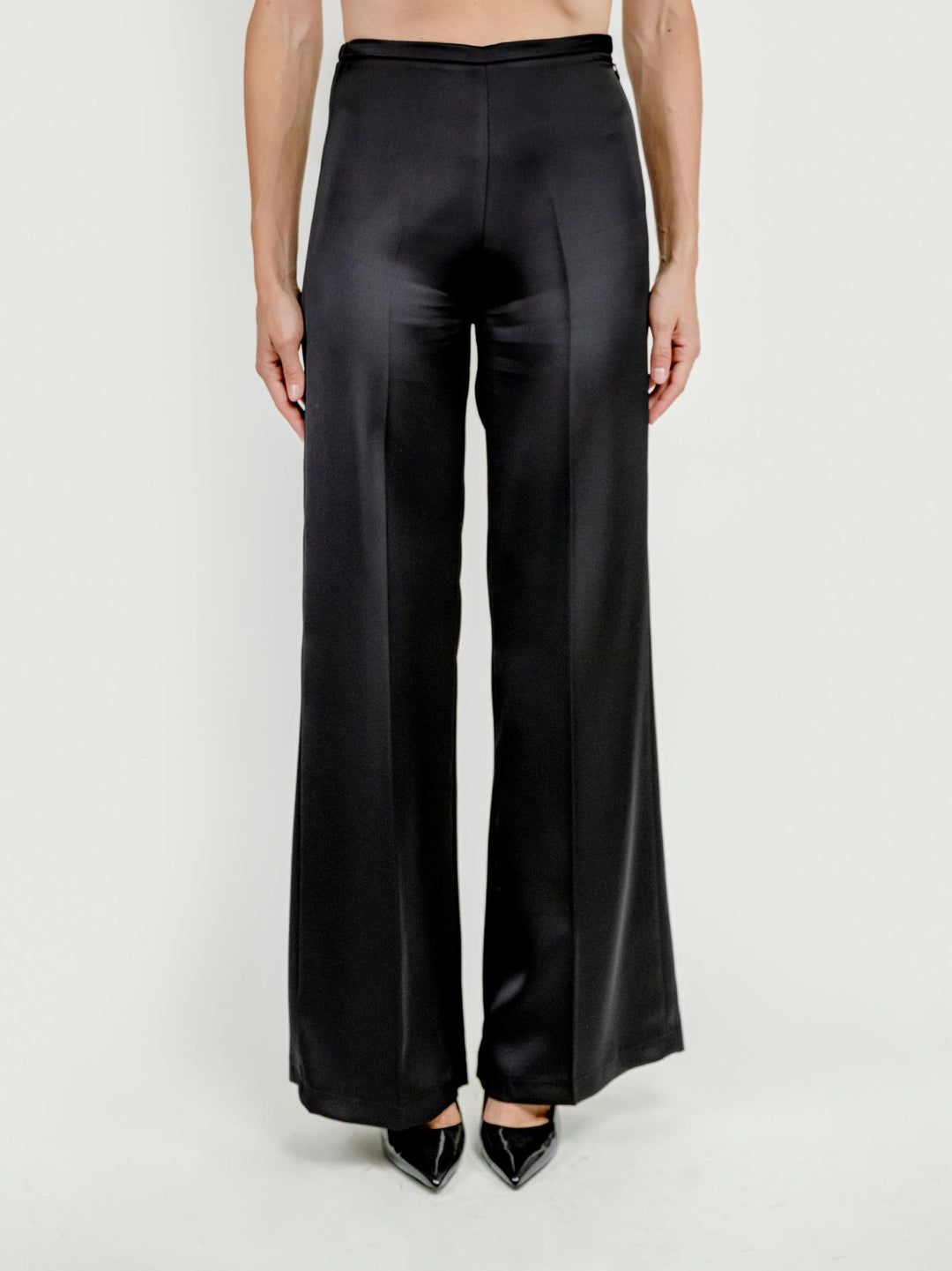 PANTALONE A PALAZZO IN RASO NERO 3935 99 ANDREA MORANDO 