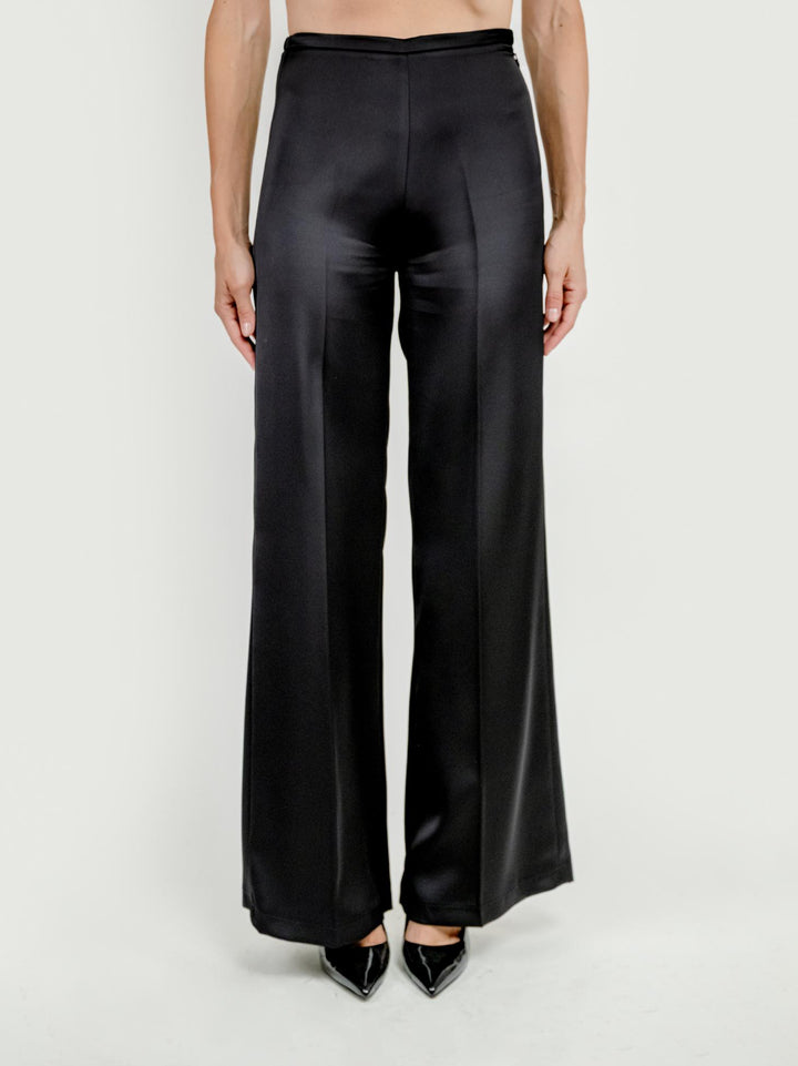 PANTALONE A PALAZZO IN RASO NERO 3935 99 ANDREA MORANDO 