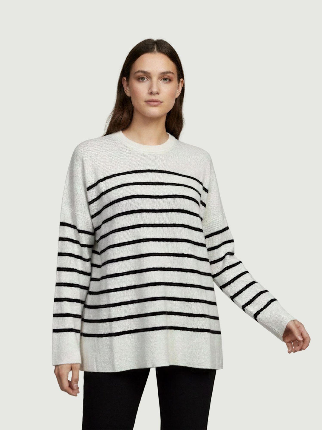Maglia in lana bianca a righe nere 14284M NATURALE-NERO ANDREA MORANDO 