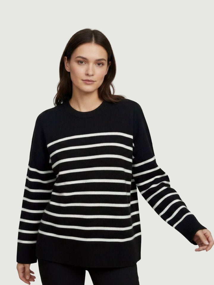 Maglia in lana nera a righe bianche 14284M NERO-NATURALE ANDREA MORANDO 