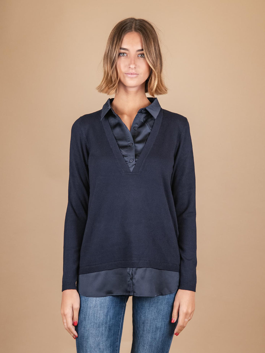 MAGLIA CAMICIA 2 IN 1 BLU 2351000 089 ANDREA MORANDO 