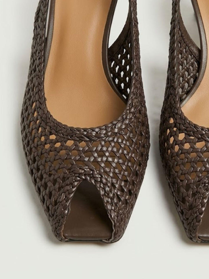 Spuntata slingback in pelle intrecciata testa di moro R1710 T.MORO ANDREA MORANDO 