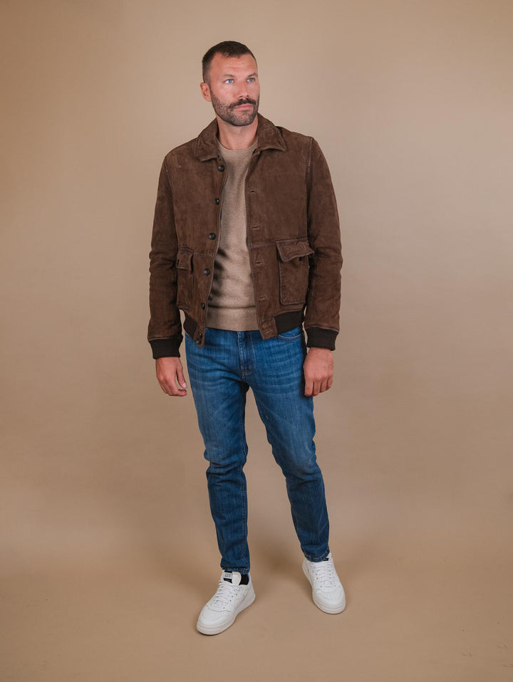 GIUBBOTTO IMBOTTITO IN CAMOSCIO MARRONE "OTTAWA" OTTA J24 JACK LEATHER 