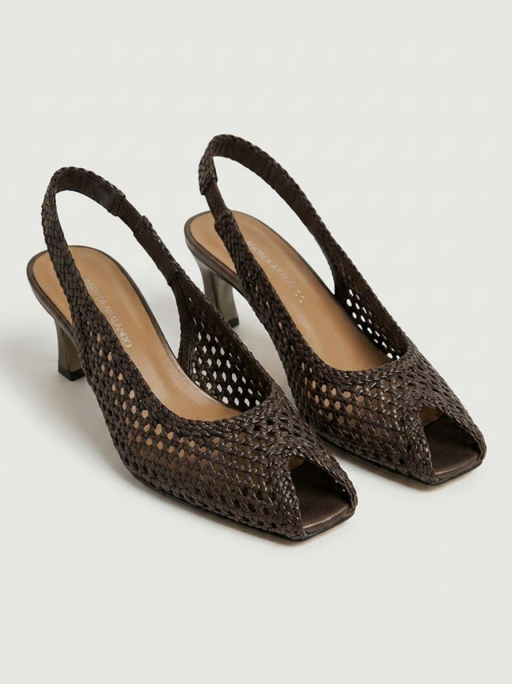Spuntata slingback in pelle intrecciata testa di moro R1710 T.MORO ANDREA MORANDO 