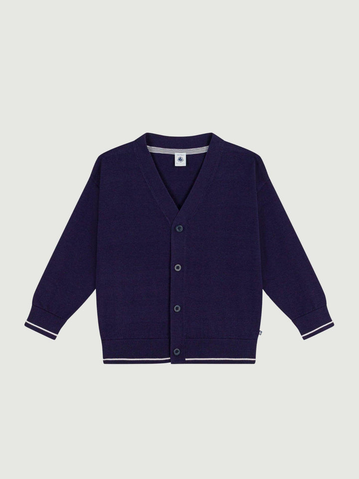 Cardigan scollo a V in cotone blu A0F0E 01 PETIT BATEAU 