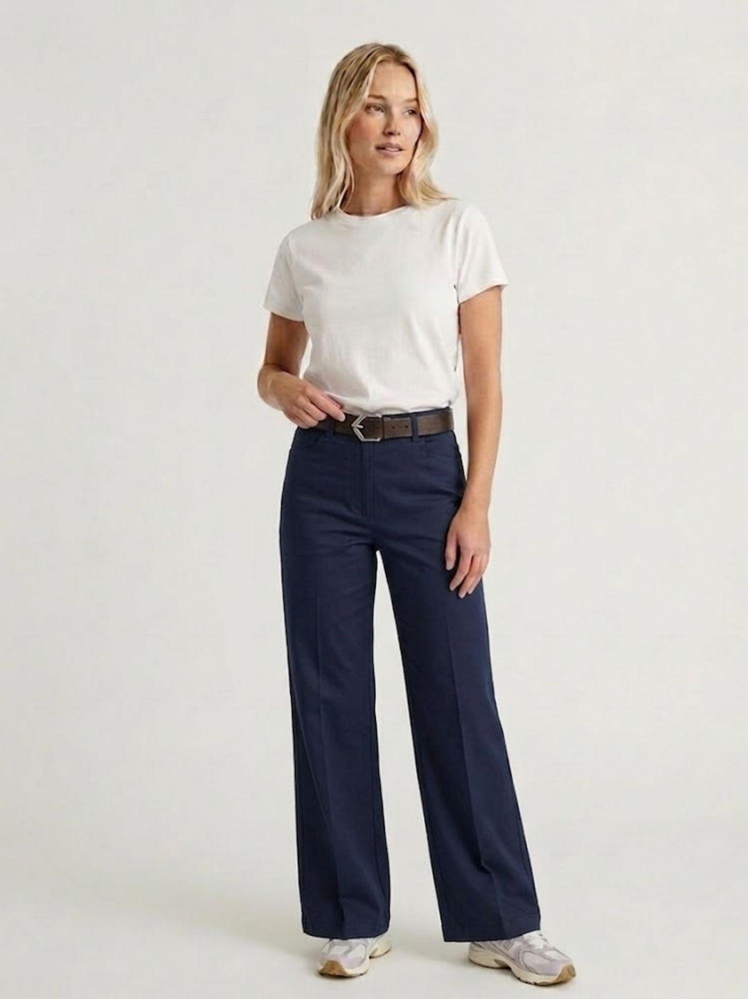 Pantalone a palazzo gamba ampia in cotone blu 5546 BLU ANDREA MORANDO 