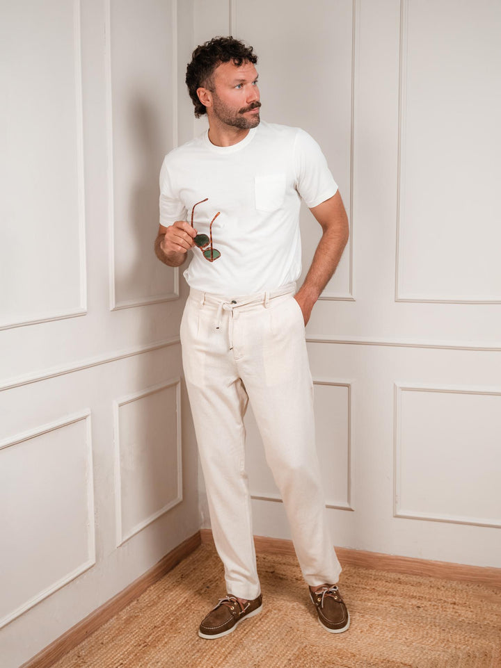 PANTALONI IN LINO CON COULISSE BEIGE