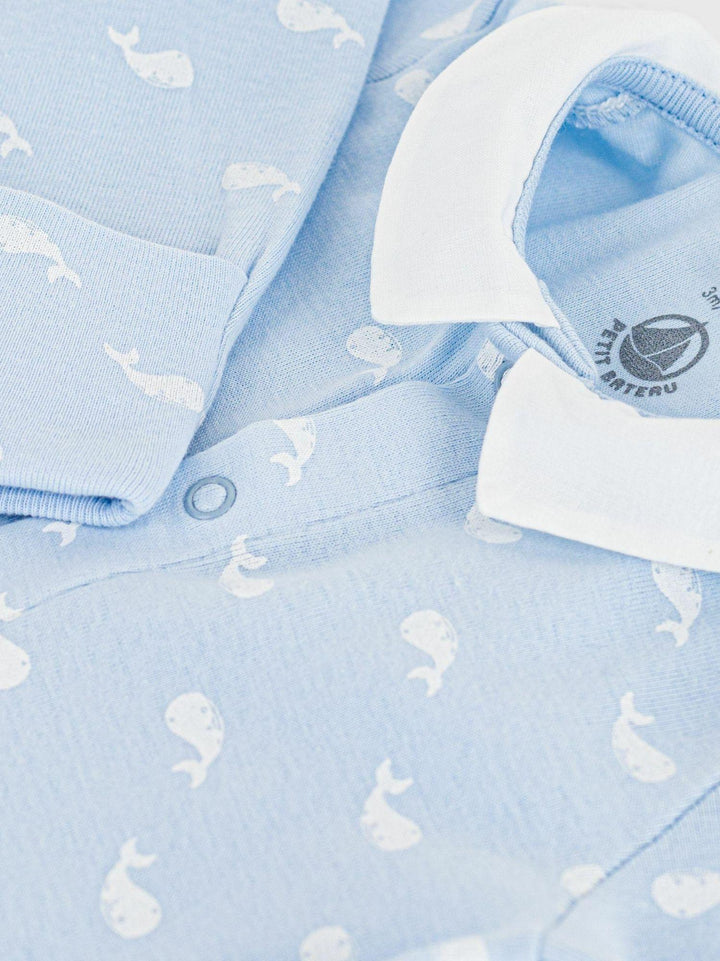Tutina con piedini in cotone con stampa a balene A0F2H 01 PETIT BATEAU 