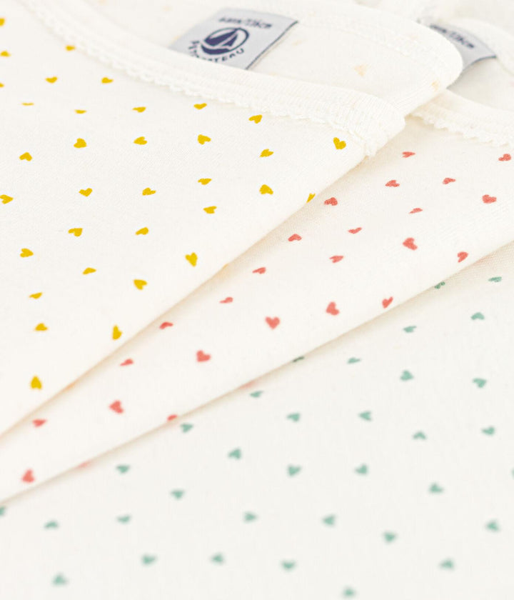 CONFEZIONE DA 3 CANOTTIERE BAMBINA CON SPALLINE IN COTONE A CUORICINI A08LO 00 PETIT BATEAU 