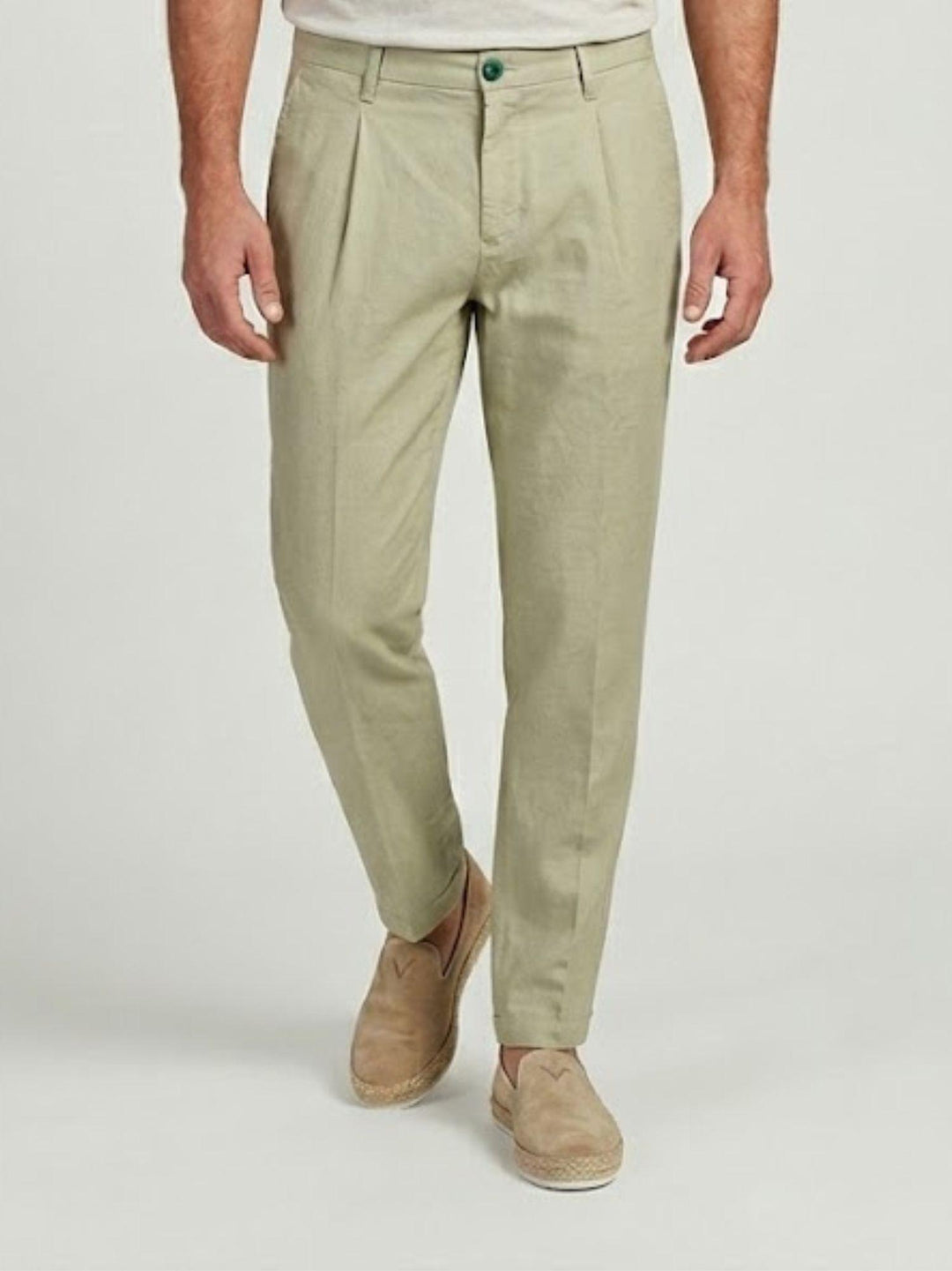 Pantalone chino in lino e cotone salvia P-TONY 15 ANDREA MORANDO 