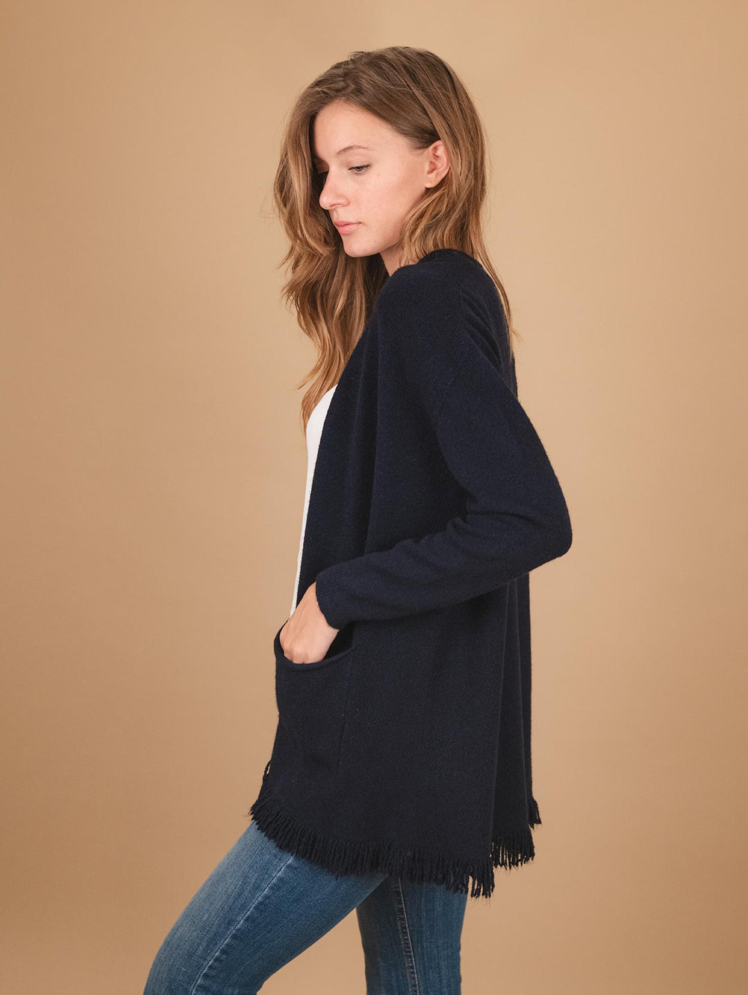 CARDIGAN APERTO CON PROFILI SFRANGIATI BLU 0370/283 0115 BIMOR 