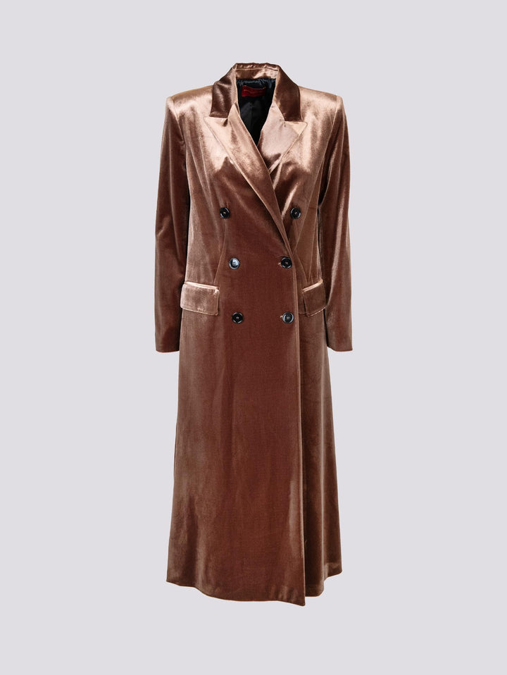 CAPPOTTO DOPPIOPETTO  CON SPACCO LATERALE IN VELLUTO NOCE 2134/2894 75 ANDREA MORANDO 
