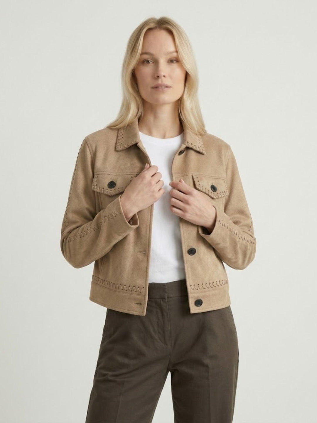 Giacca corta effetto suede beige HS28114 BEIGE ANDREA MORANDO 