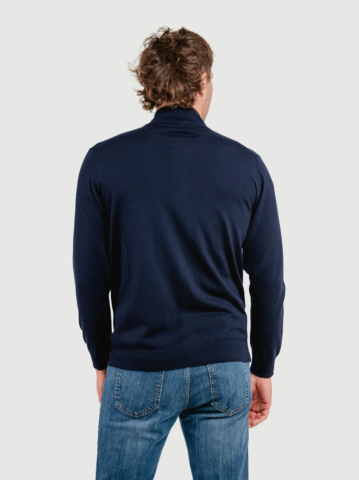 MAGLIA A LUPETTO CON ZIP IN LANA MERINO BLU NAVY LUPETTO ZIP W8056 ANDREA MORANDO 