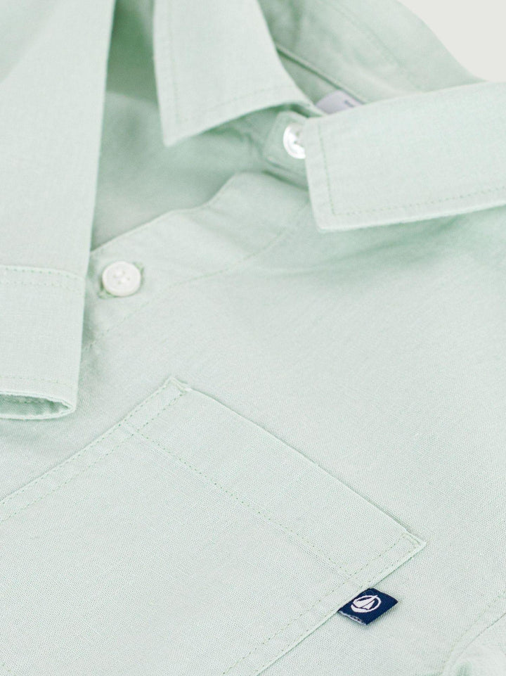 Camicia in cotone e lino verde acqua A0F5H 01 PETIT BATEAU 