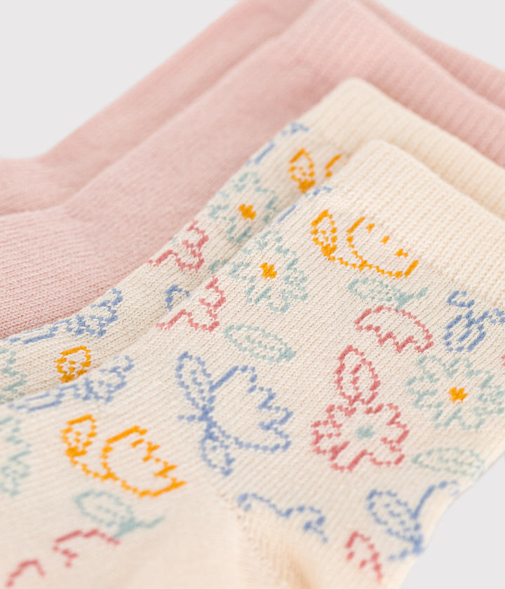 Due paia di calzini in cotone a fiori neonato A0B06 01 PETIT BATEAU 