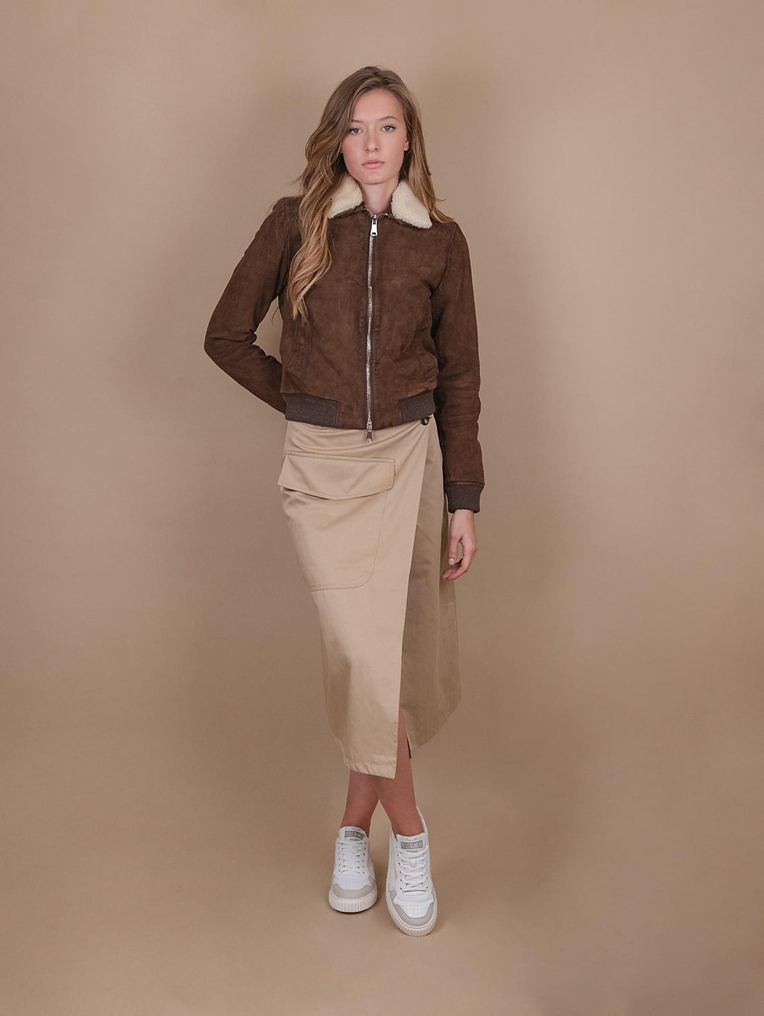 GIUBBOTTO "DIANA" IN CAMOSCIO FODERATO IN MONTONE  MARRONE DIA0 J24 JACK LEATHER 