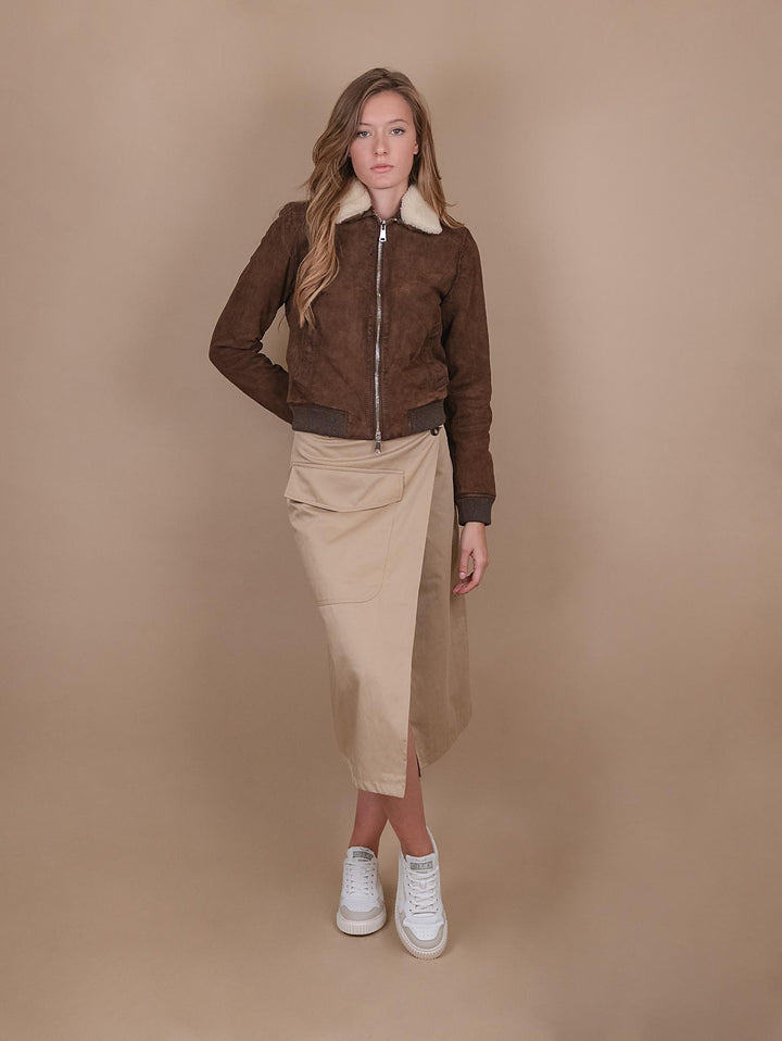 GIUBBOTTO "DIANA" IN CAMOSCIO FODERATO IN MONTONE  MARRONE DIA0 J24 JACK LEATHER 