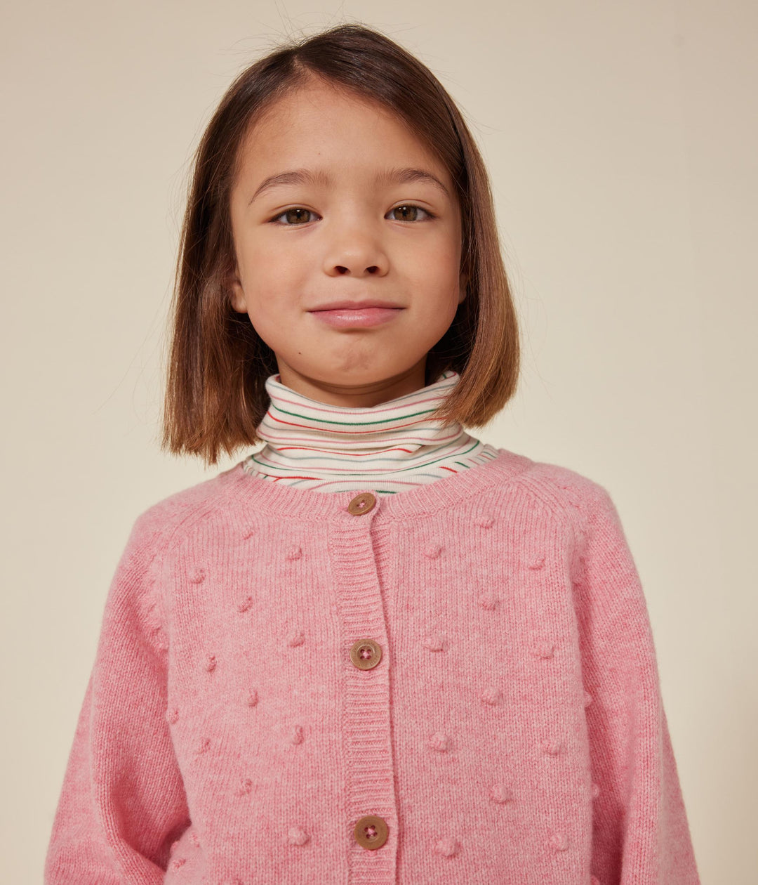 Cardigan in maglia rosa con lana bambina A0BEJ 01 PETIT BATEAU 