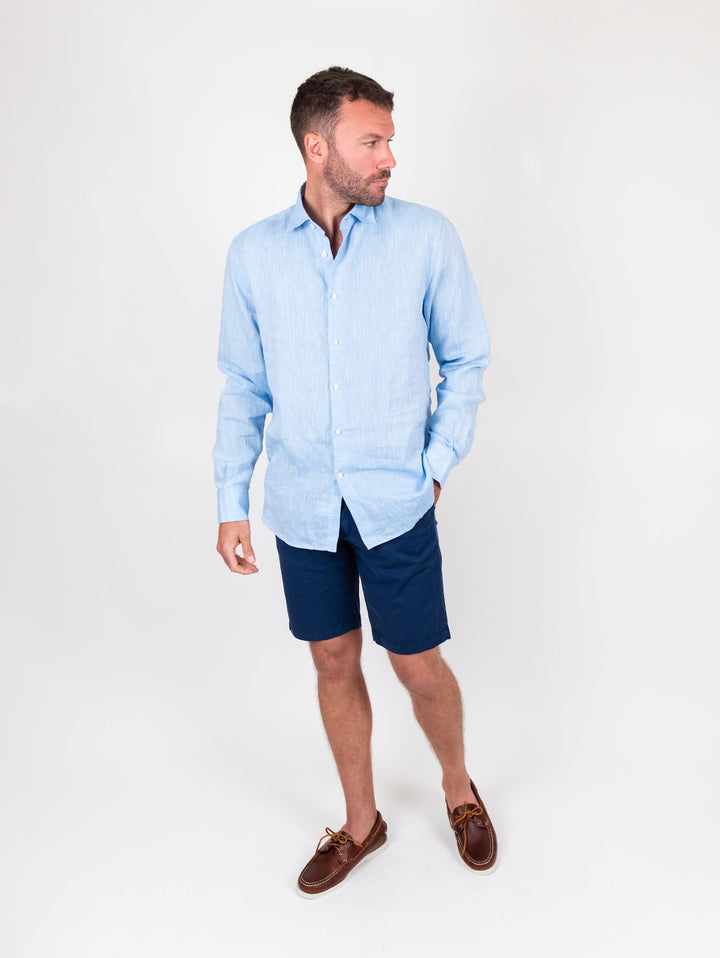 CAMICIA ARTHUR IN LINO TINTO FILO azzurro