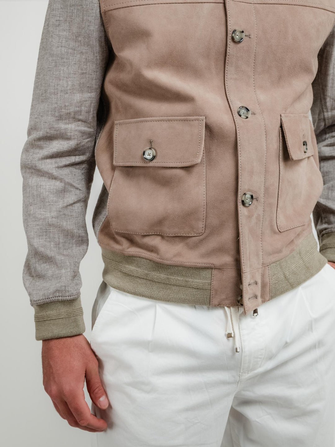 GIACCA TRIBECCA IN PELLE E LINO BEIGE