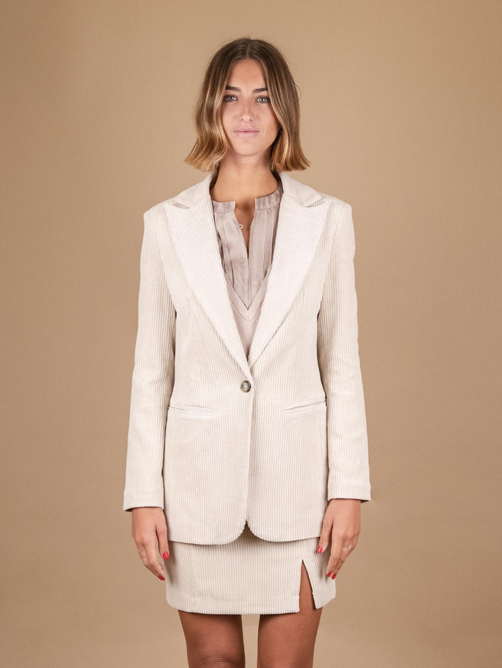 BLAZER MONOPETTO IN VELLUTO A COSTE PANNA G1A5455 PANNA ANDREA MORANDO 