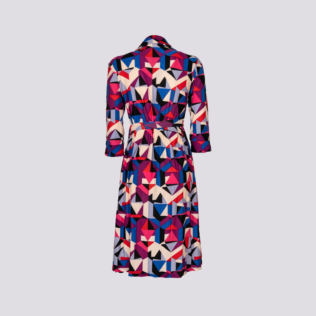 Abito kimono in fantasia geometrica viola multicolor DIANE GEOMETRICA ANDREA MORANDO 