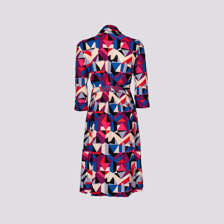 Abito kimono in fantasia geometrica viola multicolor DIANE GEOMETRICA ANDREA MORANDO 