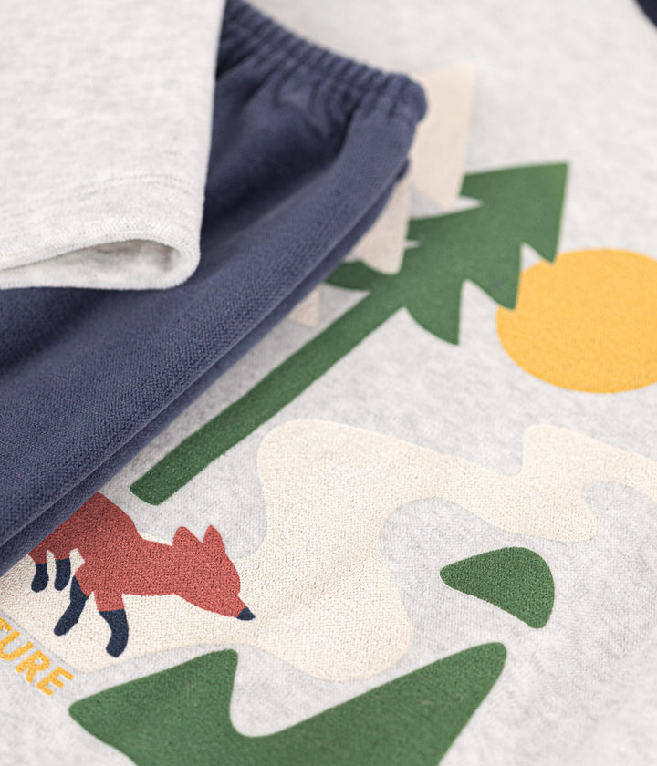 Pigiama in velluto tinta unita con fantasia montagna A0BHD 01 PETIT BATEAU 
