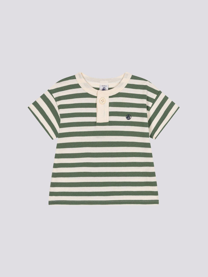 T-SHIRT VERDE A RIGHE BEBÈ IN JERSEY A09QI 01 PETIT BATEAU 